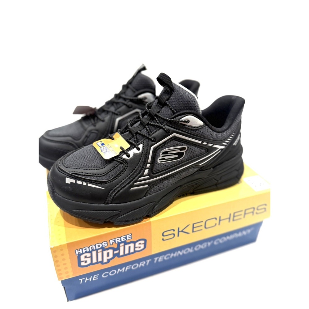 Skechers Kids Hands Free Slip-Ins Retro Graph Breezy Pacer Shoes Black Size 3Y
